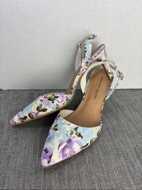Christian Siriano Pastel Floral Pointed Slingback Heels